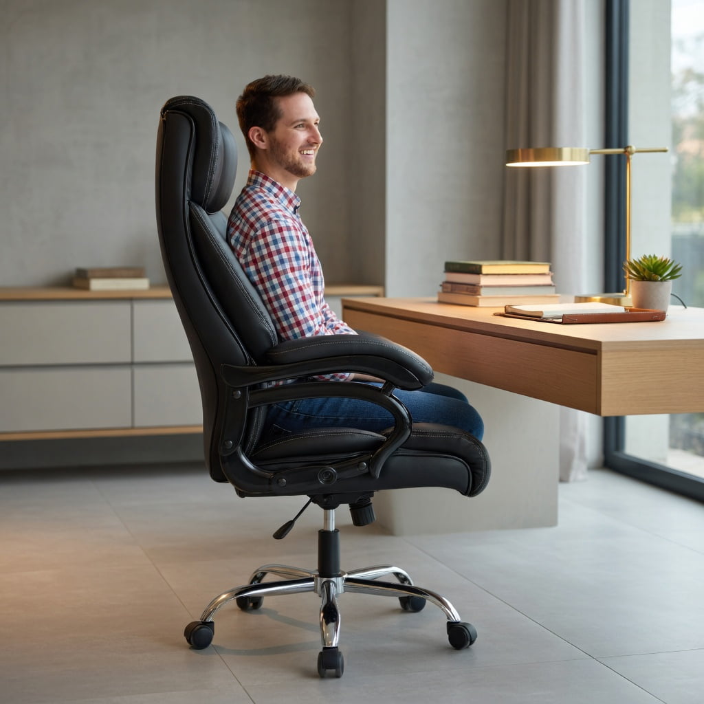 Spaco Big & Tall 400lb PU Leather Massage Office Chair-Black, Home Office Computer Desk Chair, Ergonomic Office Chair for Bedroom,Study