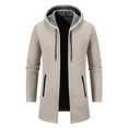 thumbnail image 2 of PNTUTB Men's Fashion Solid Color Fleece Warm Long Sleeved Pocket Comfort Drawstring Hooded Long Coat, 2 of 6