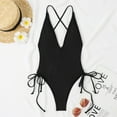 thumbnail image 5 of Jinhomg Fashion Swimsuits for Women 2025 Backless Criss Cross Tie Split Swimwear Casual Summer One Piece High Cut Thong Bathing Suit Winter Saving Black L, 5 of 7