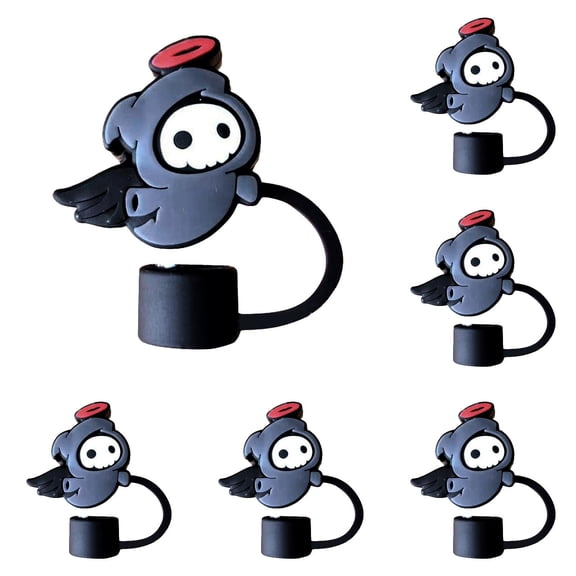 Halloween Straw Covers Caps for Cups 6 Pack Silicone Cat Ghost Pumpkin Skull Design Reusable Drinking Straw Topper Funny Tumbler Accessories Decorations Gifts Boo Basket Items Essentials