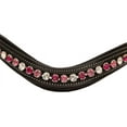 thumbnail image 2 of Exion Horse Browband For English Bridle | Curved Shape Padded Equestrian Browband For Show & Dressage | Clear Light Pink & Maroon Crystal Browband For Horses, 2 of 6