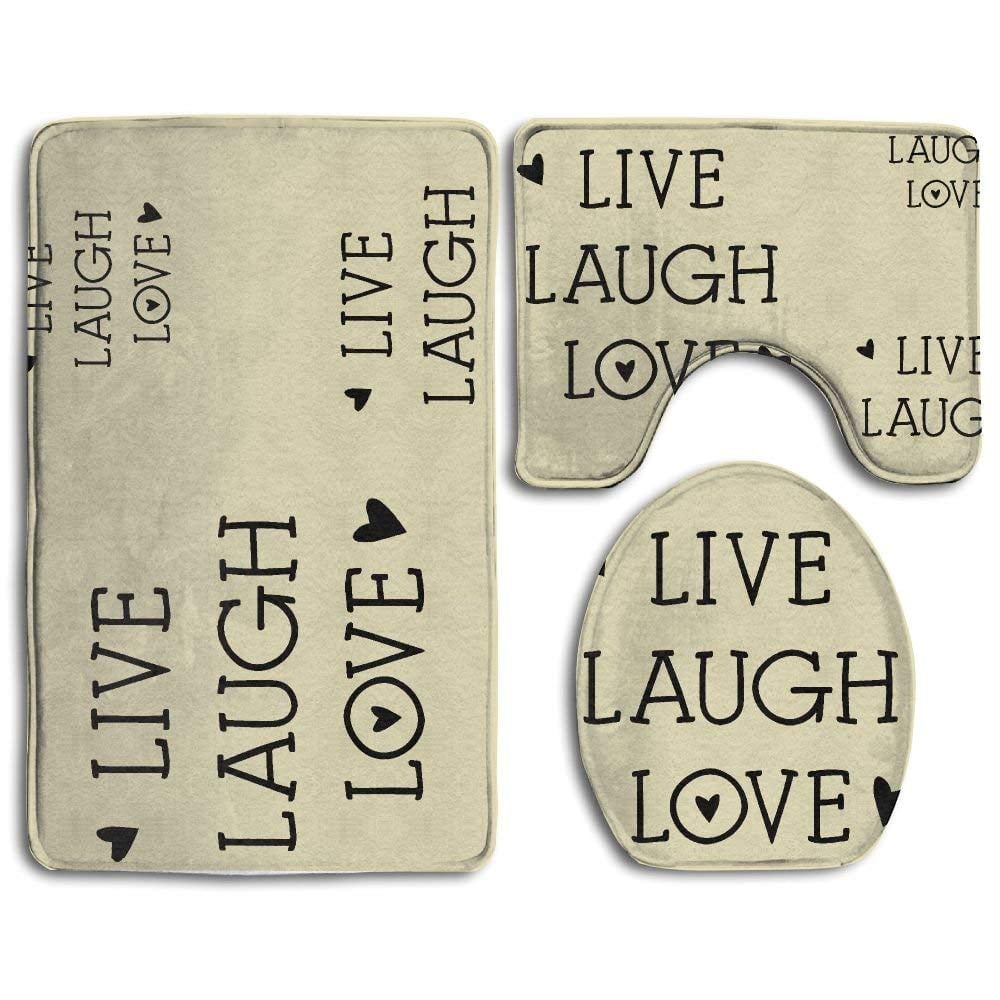 PUDMAD Live Laugh and Love 3 Piece Bathroom Rugs Set Bath Rug Contour