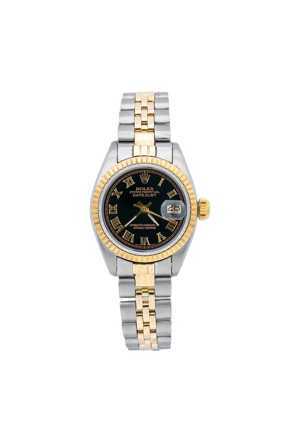 Pre-Owned Rolex Lady-Datejust 6917 26mm Black Dial Two-Tone Jubilee Bracelet Watch