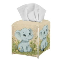 POLERO Waterproof Tissue Box Cover, Adorable Elephant Modern PU Leather Square Car Tissue Holder - Decorative Organizer for Bathroom Vanity Countertop, Night Stands, Office Desk & Car