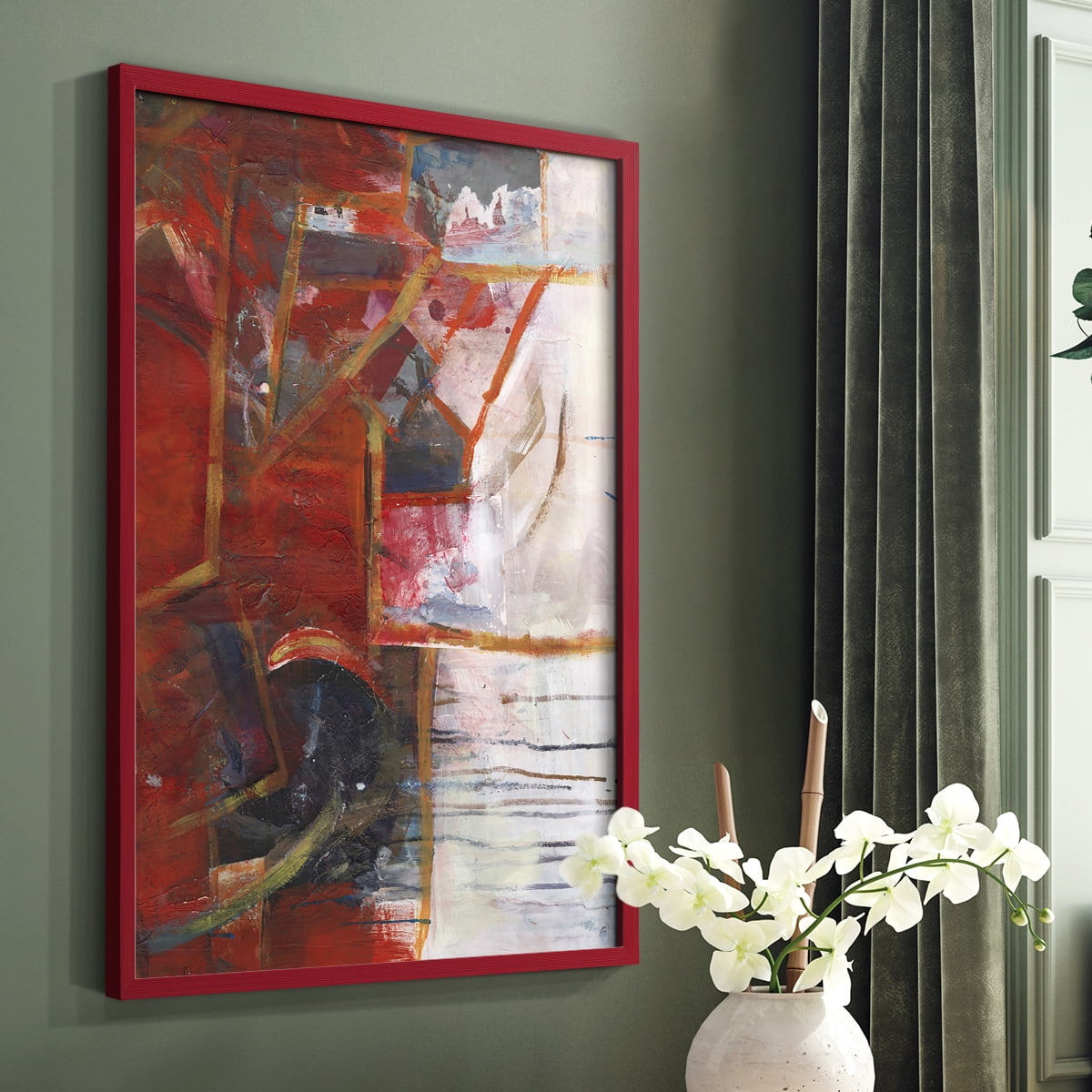 City Life IV Framed Print in Red Solid Wood Framed Print No Nail Hanging