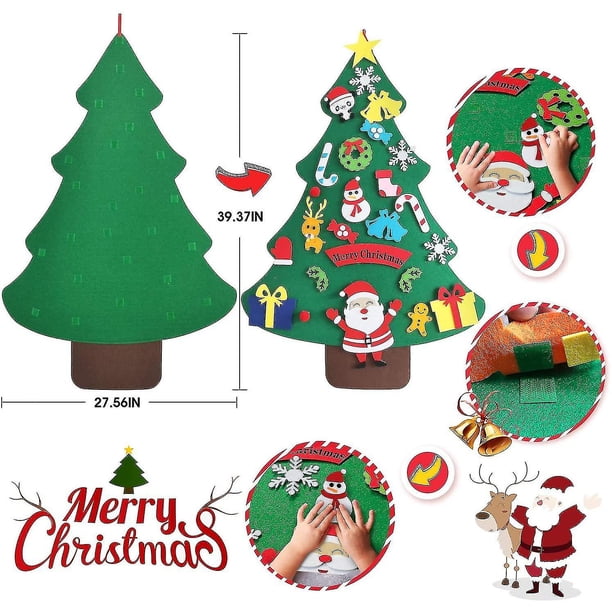 Árbol De Navidad De Fieltro Para Niños DIY - 115 Cm Con 34 Adornos Desmontables, Decoración Para Pared