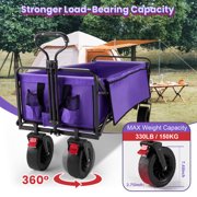 Super Large Collapsible Garden Cart, Vecukty Folding Wagon Utility Carts with Wheels and Rear Storage, Wagon Cart for Garden, Camping, Grocery Cart, Shopping Cart, Black