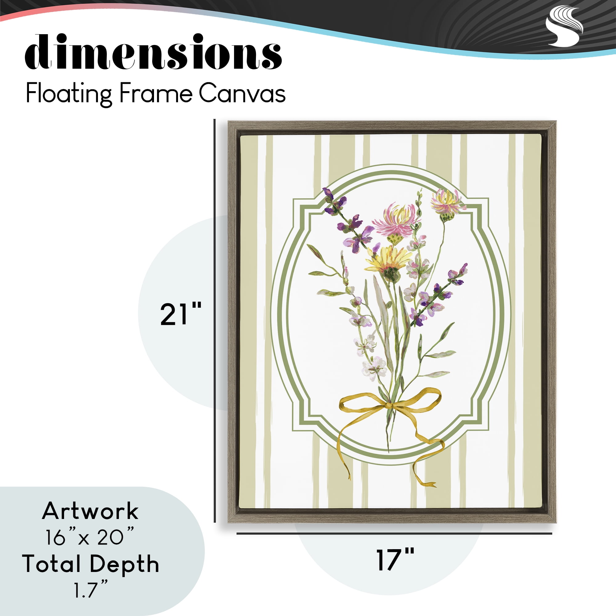 Wildflowers Bouquet Classic Stripes Brown Framed Floater Canvas Wall Art, design by Adonna Ebrahimi