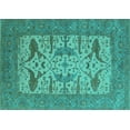 thumbnail image 1 of Ahgly Company Machine Washable Indoor Rectangle Oriental Turquoise Blue Industrial Area Rugs, 7' x 9', 1 of 4