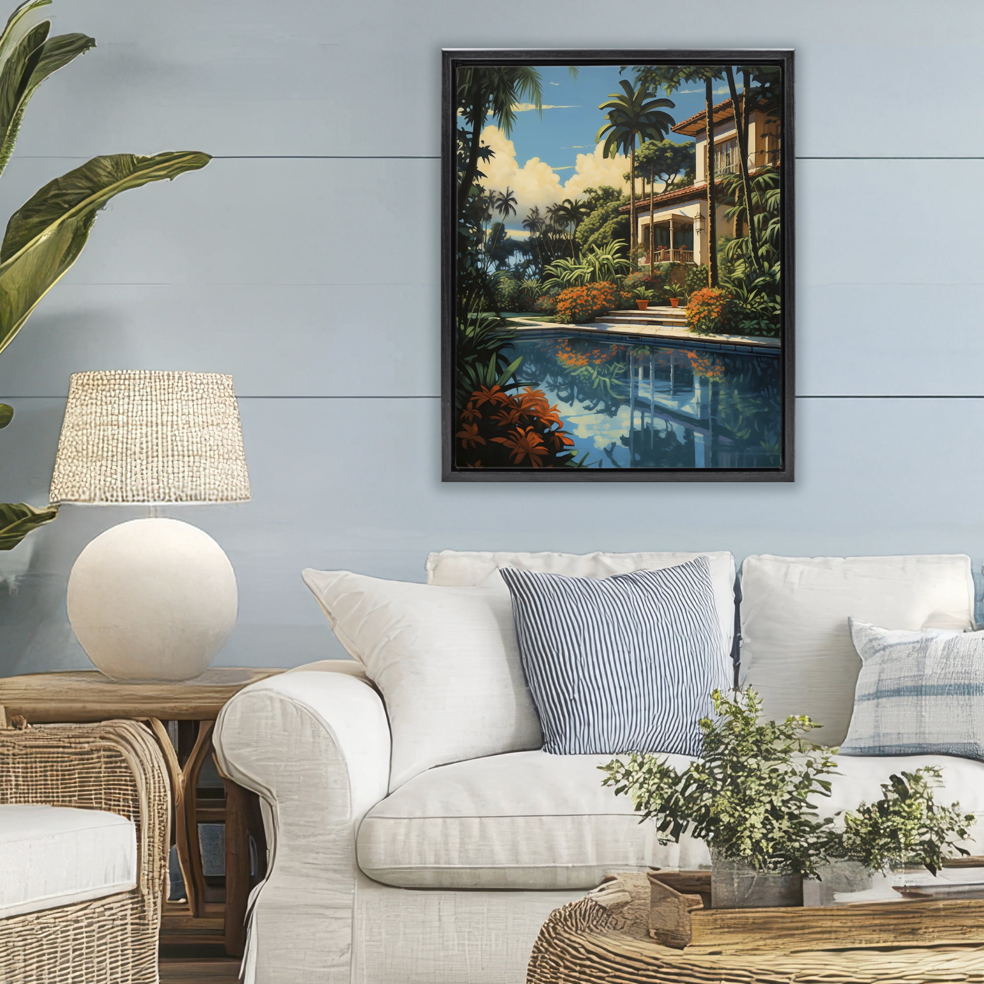Stupell Industries Tropical Tranquility Villa Black Framed Floater Canvas Wall Art, design by Creative Studio