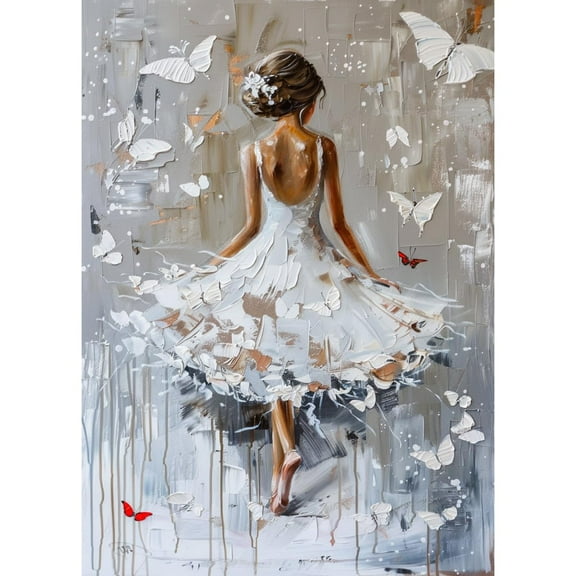 5D DIY Diamond Art Ballerina Woman Back Butterflies DIY Paint with Full Drill Round Diamond Gems Painting by Number Kits for Adults Art Craft Home Wall Decor 15.8x19.8in(3)