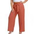 thumbnail image 4 of Xdegoge Plus Size Pants Women Elastic High Waist Trousers Featuring Self Tie Belt Wide Leg Flowy Summer Beach Dressy Casual Lounge Bottoms with Deep Side Pockets, 4 of 7