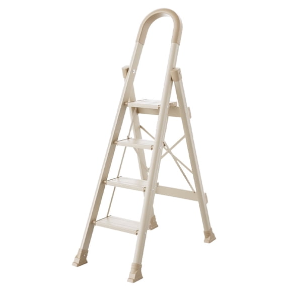 4 Step Folding Ladder, Lightweight Portable Stepladder with Anti-Slip Pedal, Ladder with Handrails,330 lbs Capacity Step Stool for Home Kitchen Office, White