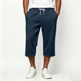 thumbnail image 2 of Hurxie Men's Baggy Sweat Shorts Cotton Long Below Knee Fleece Capri Shorts Athletic Casual 3/4 Pants with Pockets Navy,L, 2 of 7