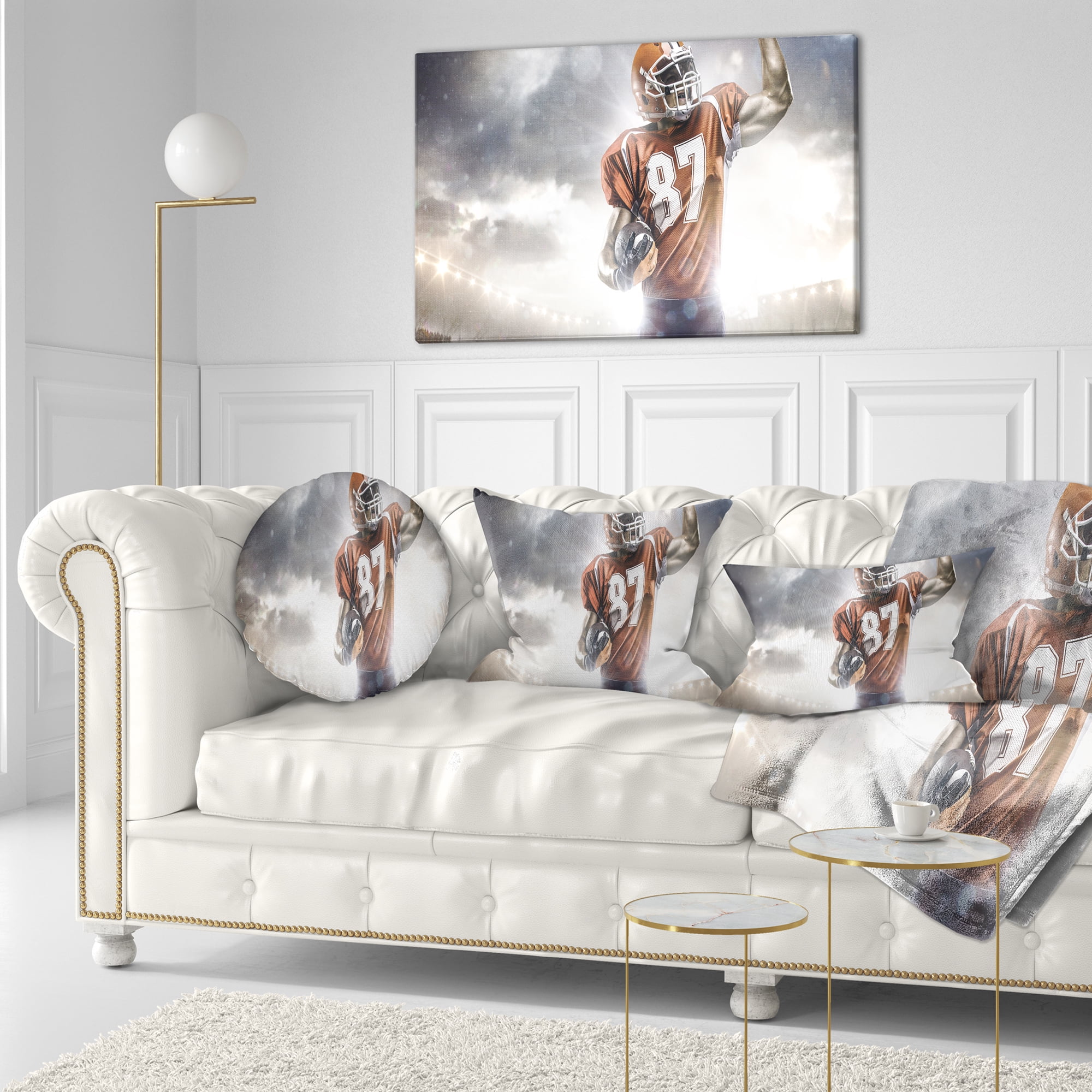 Designart American Footballer on Stadium - Sport Throw Pillow - 12x20