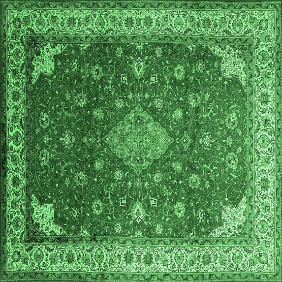 Ahgly Company Indoor Square Medallion Emerald Green Traditional Area Rugs, 5' Square