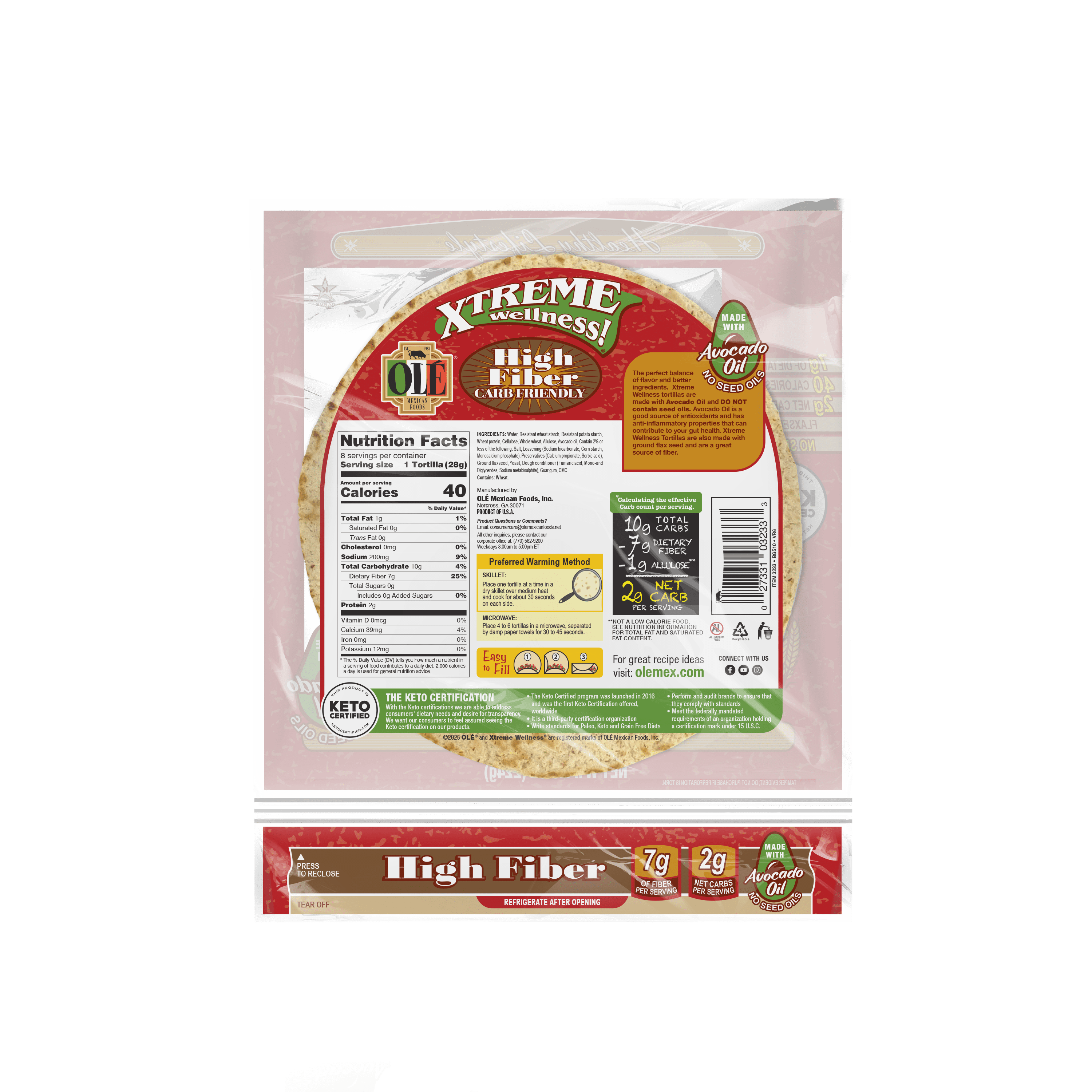 Olé Mexican Foods Xtreme Wellness High Fiber Keto Certified Snack Size Flour Tortilla Wraps, 7.9 oz, 8 Count