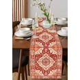 thumbnail image 4 of Burnt Orange Boho Table Runner Cotton Linen 60 Inch Holiday Dresser Scarves, Ethnic Geometric Southwest Tablerunner for Kitchen Coffee Dining Bedroom Home Living Room Dinner Scarf Décor 13''x60'', 4 of 9