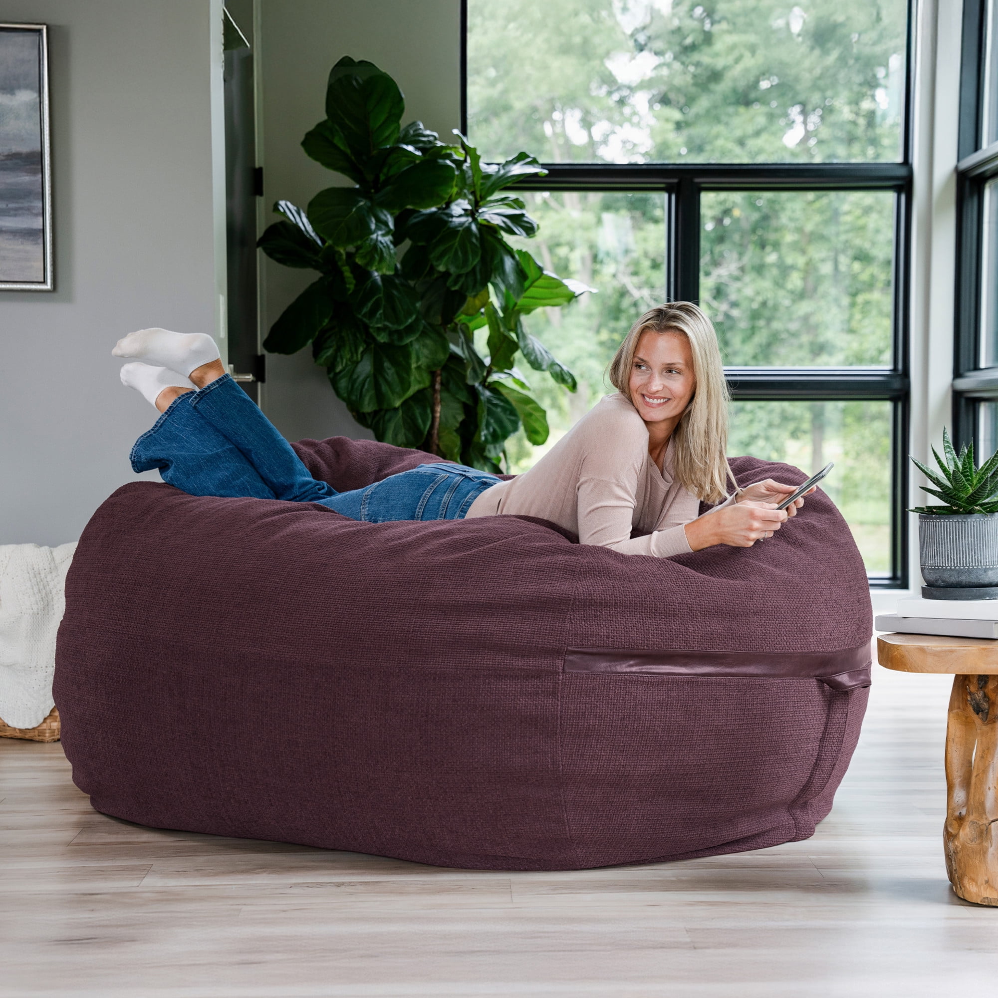 Big Joe Fuf 8Ft Giant Foam Bean Bag Chair, Oversized Couch with Removable Cover for Kids, Teens, Adults, Merlot Cloudweave, 8 Foot