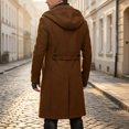thumbnail image 6 of Hulanddfd Men's Faux Leather Trench Coat Hooded Zip Up Long Windbreaker Casual Fall Winter Outerwear, 6 of 8