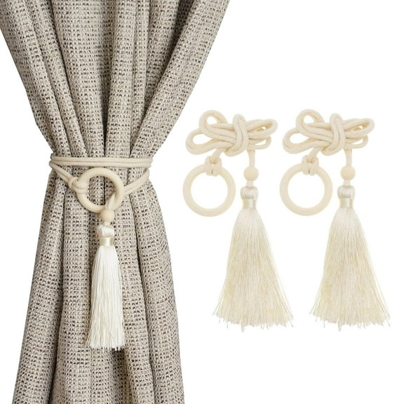 BILISPARK Curtain Tiebacks Cotton Rope for Curtain Drapes for Home Outdoor Decor, Decorative Elegant Curtain Tassel Holdbacks, 4 PCS, Beige