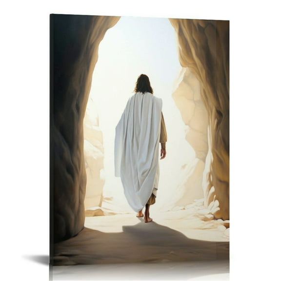 Jesus Christ Resurrected Wall Art Painting | Easter Canvas Wall Art, He is Risen, Jesus Alive Decor, Resurrection Jesus Leaving The Tomb for Church Home Bedroom living room Home Wall Decor Framed ﻿