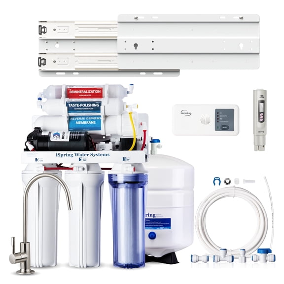 iSpring RCC7P-AK 6-Stage Reverse Osmosis System, Under Sink Alkaline RO Filter with Pump, Faucet, Slide-Out Mounting Kit, TDS Pen, Fridge/Ice Maker Kit, Filter Life Reminder