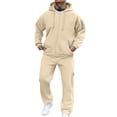 thumbnail image 6 of Blekii Men's Casual Sweatsuit, Solid Color Hoodie And Sweatpants Set, French Terry Jogger Outfit, Cozy Lounge Set for Home, Matching Gym Wear for Men, Relaxed Fit Two-Piece for Everyday, Beige L, 6 of 6