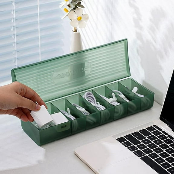 A-Transparent Data Cable Storage Box Plastic Line Container for Desk Headset Stationery