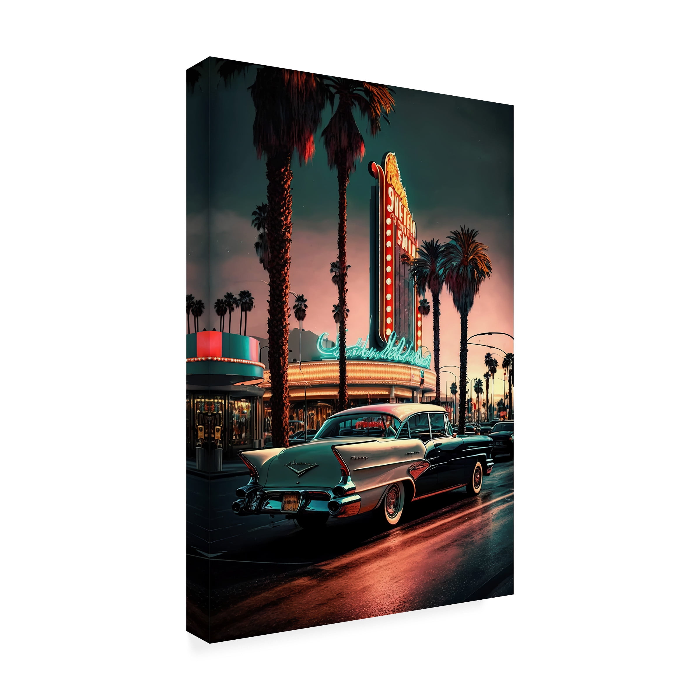 Canvas Wall Art - Ray Heere 'Las Vegas Strip Cadillac 25' Wall Art for Living Room, Bedroom, or Office DÃ©cor by Trademark Fine Art - 22 x 32 Inches