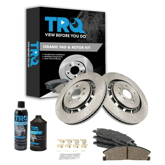 TRQ Front Ceramic Brake Pad & Rotor Kit w/Chemicals for Ford Lincoln BKA16857