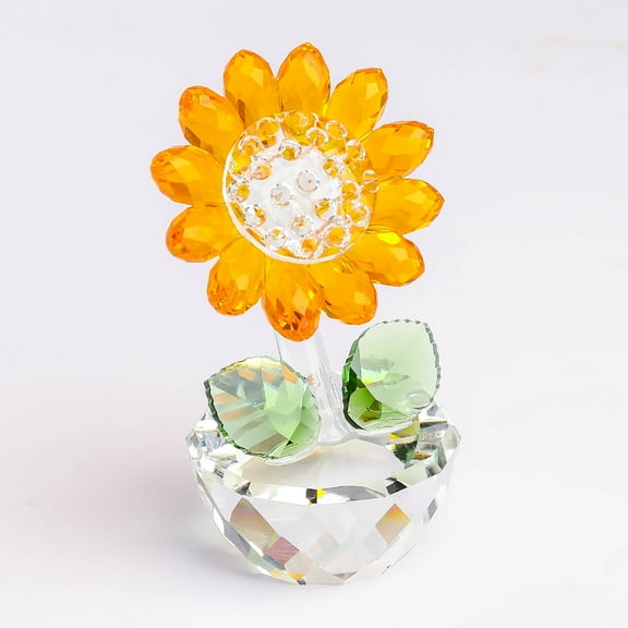 1Pcs Crystal Sunflower Figurine Collectible Art Glass Plant Figurines Table Home Decor Mom,Yellow