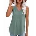 thumbnail image 3 of Women Summer Tank Top Eyelet Embroidery 2025 Vacation Sleeveless V Neck Loose Fit Shirt Casual Clothes Green L, 3 of 6