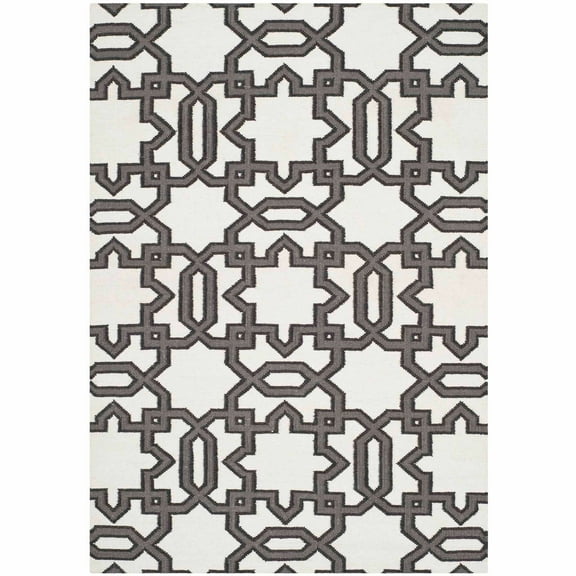 SAFAVIEH Dhurrie Toria Geometric Moroccan Wool Area Rug, Ivory/Grey, 3' x 5'