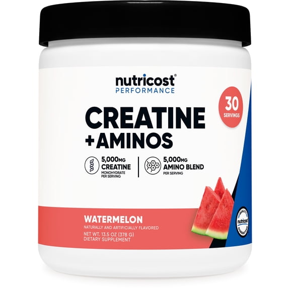 Nutricost Creatine Aminos 30 Servings (Watermelon Flavored) - 5,000mg Creatine Monohydrate 5000mg Amino BCAA Blend Per Serving