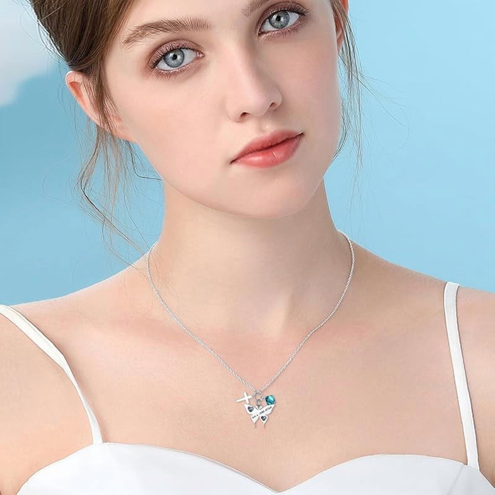 SISGEM 925 Sterling Silver Cross Butterfly Necklace Baptism Communion Birthday Conformation Gifts for Daughter Granddaughter Niece with 12 Birthstones