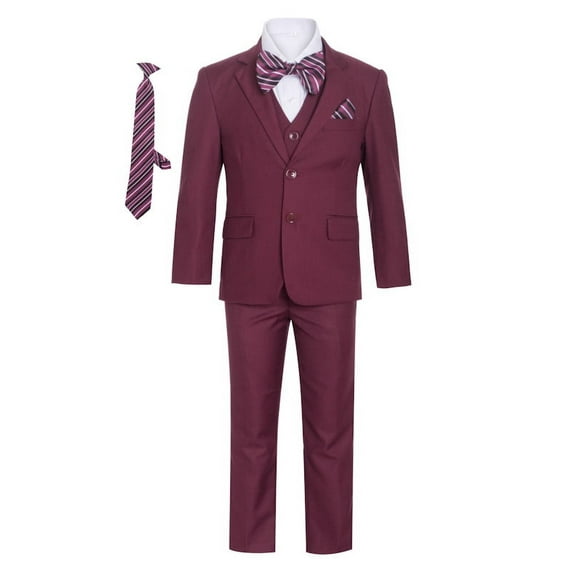 Magen Kids Boys Formal suit 7pcs Set Suit 1-18 Burgundy 2 Buttons (as1, numeric, numeric_4)