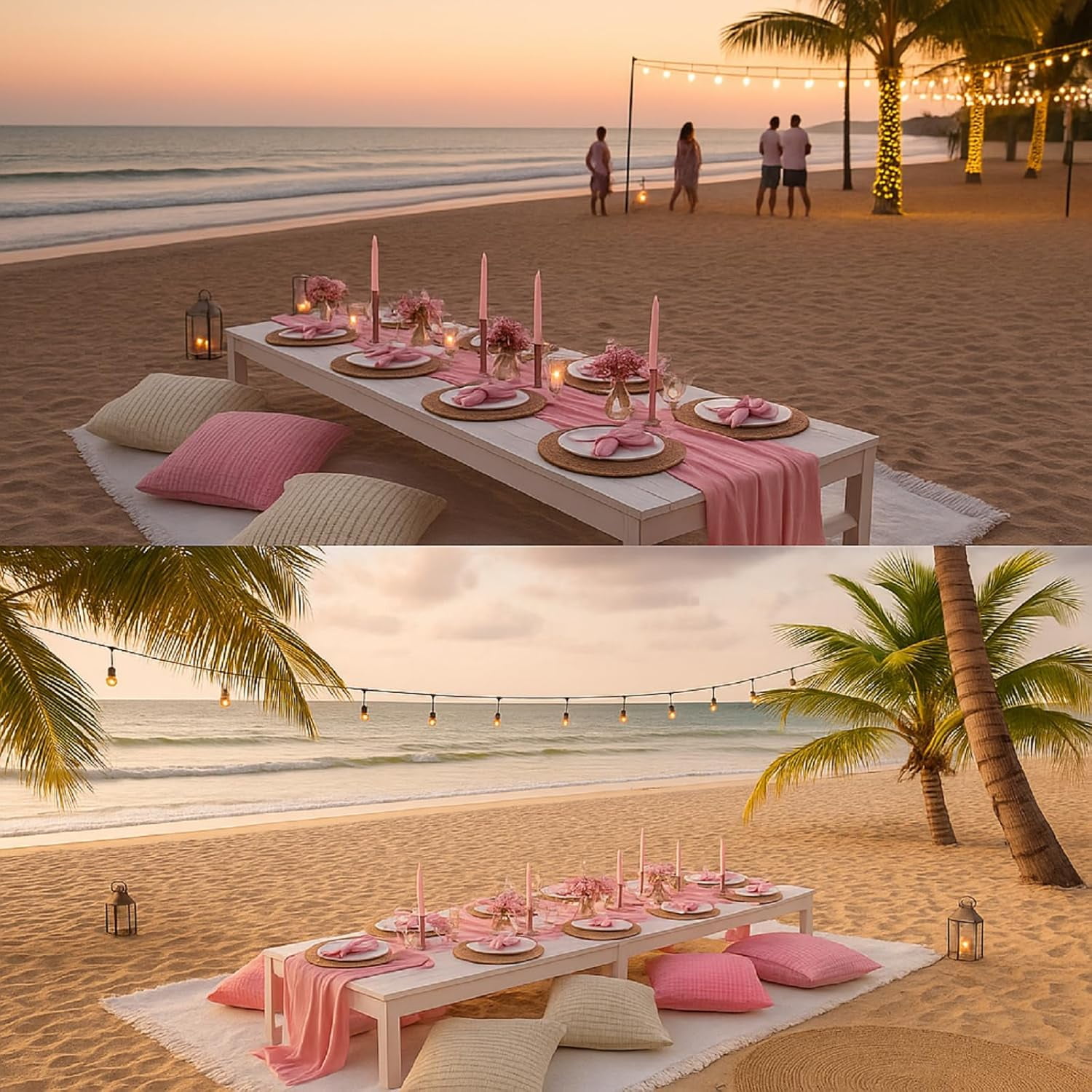 91 x 71 Extra Large Outdoor Boho Picnic Blanket with Pink Table Runner, 6 Throw Pillow Covers 6 Napkins Woven Cotton Yarn Oversize Beach Blanket Washable Picnic Camp Wedding