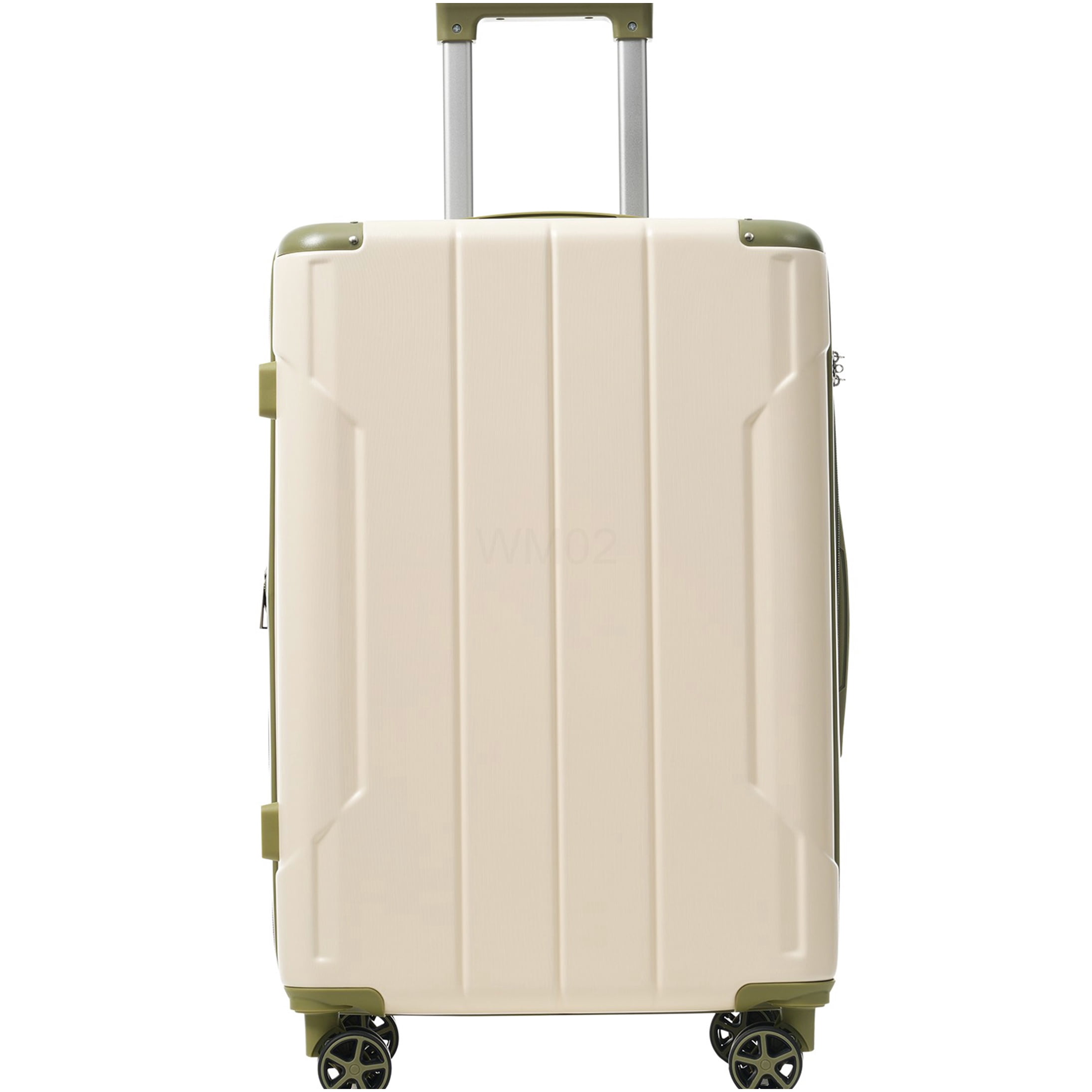 White and Green ABS Hardshell Checked Luggage, 24 Inch Expandable Suitcase with TSA Lock & Double Spinner Wheels