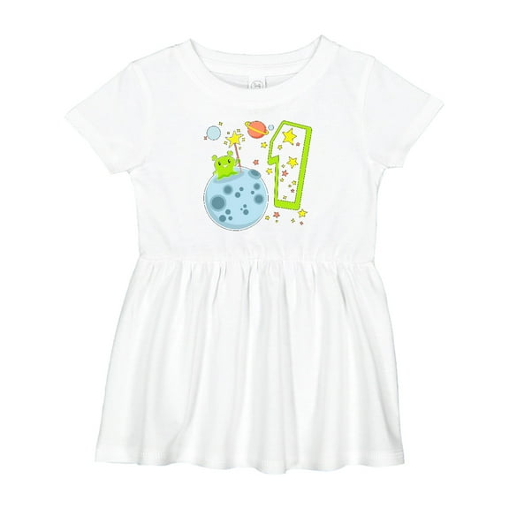 Inktastic Cute First Birthday Alien in Space Girls Baby Dress