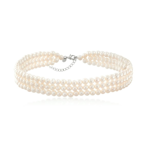 Ross-Simons 5-6mm Cultured Pearl 3-Row Choker Necklace in Sterling Silver, Women's, Adult