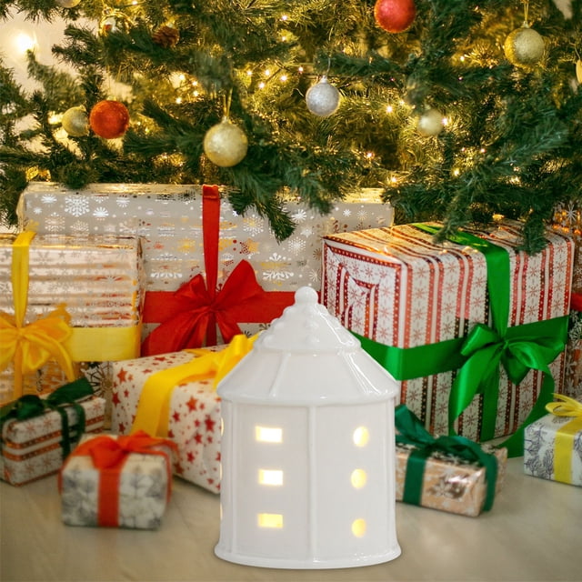 LED Porcelain Christmas Village House Figurine Tabletop Ceramic Holiday Decor