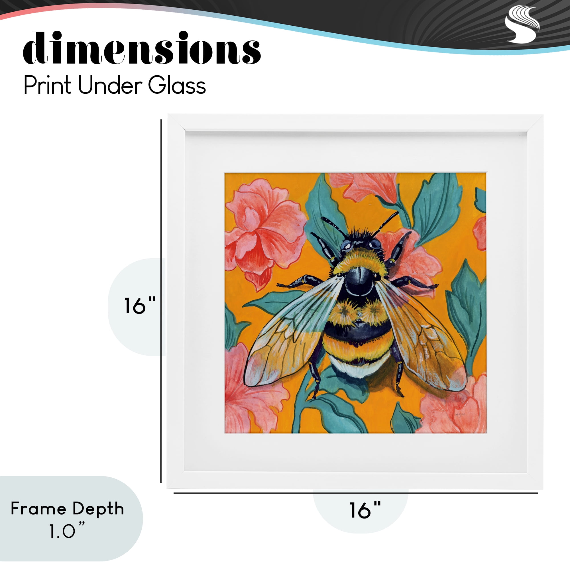 Stupell Industries Bumble Bee & Flower Pattern White Framed Print Under Glass, design by Kate Jarvik Birch