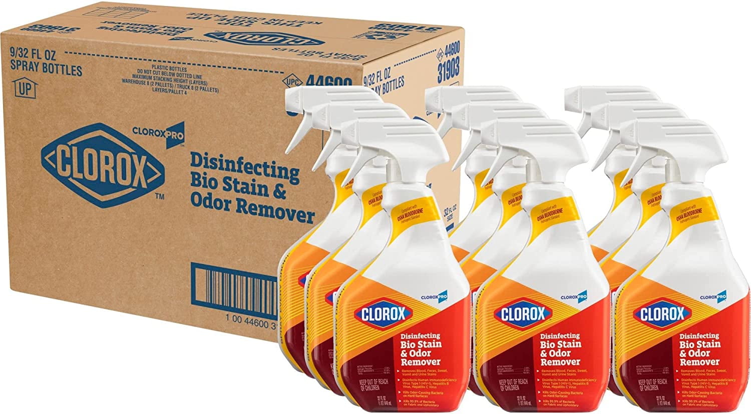 Disinfecting Bio Stain And Odor Remover, Fragranced, 32 Oz Spray Bottle, 9/ Carton