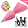 thumbnail image 1 of Zhuge Con boquilla de acero inoxidable, accesorios de cocina, convertidor, manga pastelera, juego de boquillas para repostería, 8 piezas (rosa), 1 of 5