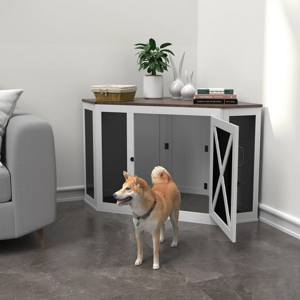 Tolead Corner Dog Crate Furniture, Wooden Dog Kennel Side End Table