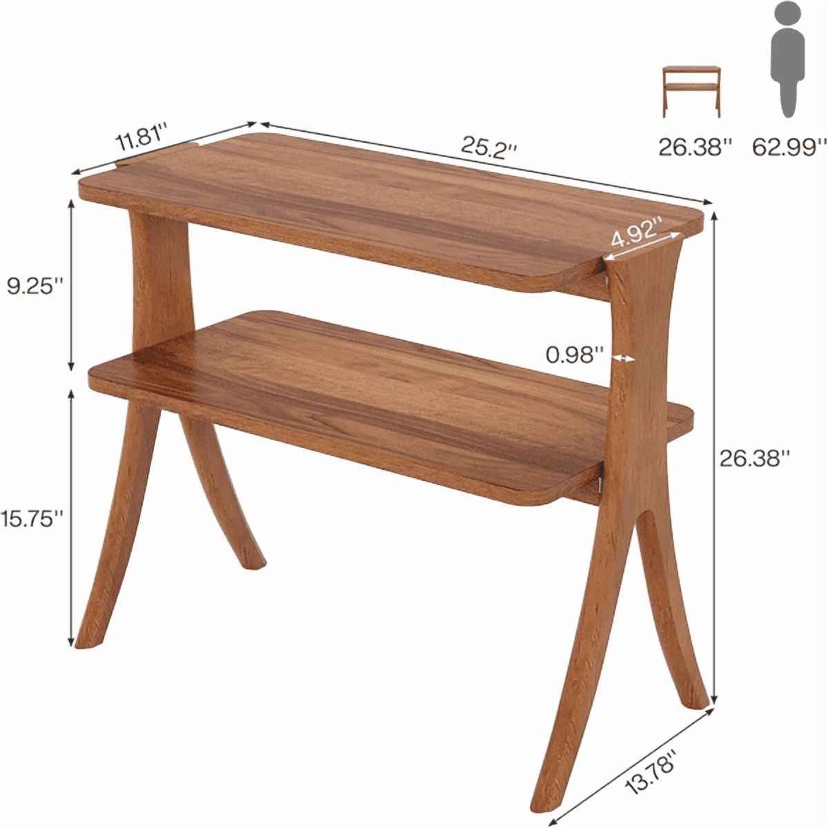 2-Tier Narrow Side Table, Walnut Wood Grain, Herringbone Legs for Living Room/Bedroom/Entryway