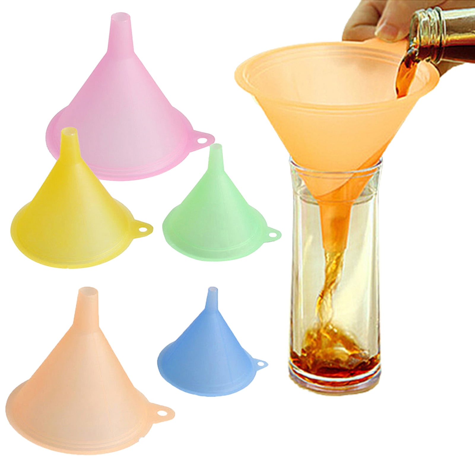 Bobasndm Plastic Funnel, 5Pack Round Kitchen Funnels for Filling Bottles, Jars, and Containers