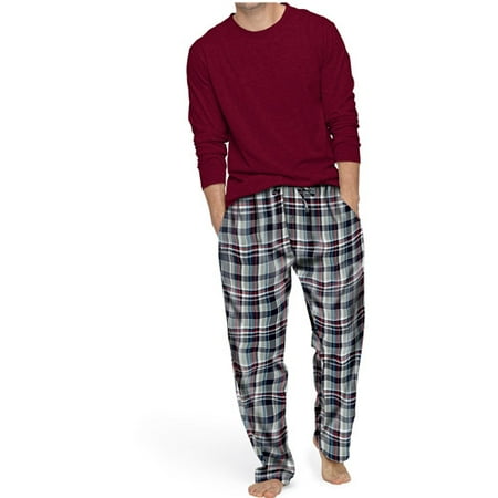 Hanes Men's Jersey Crew Flannel Sleep Set