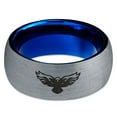 thumbnail image 2 of Tungsten Falcon Eagle Bird Band Ring 8mm Men Women Comfort Fit Blue Dome Brushed Gray Polished, 2 of 4